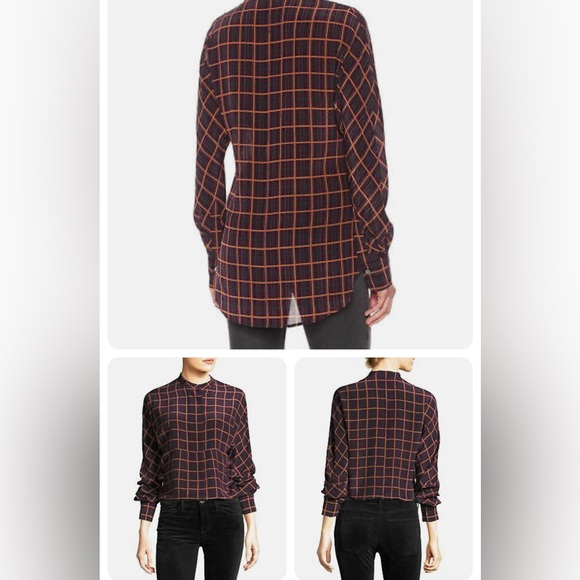 THEORY 100% Silk Dolman York Plaid Purple Multi Blouse, size small, like new - Picture 4 of 6